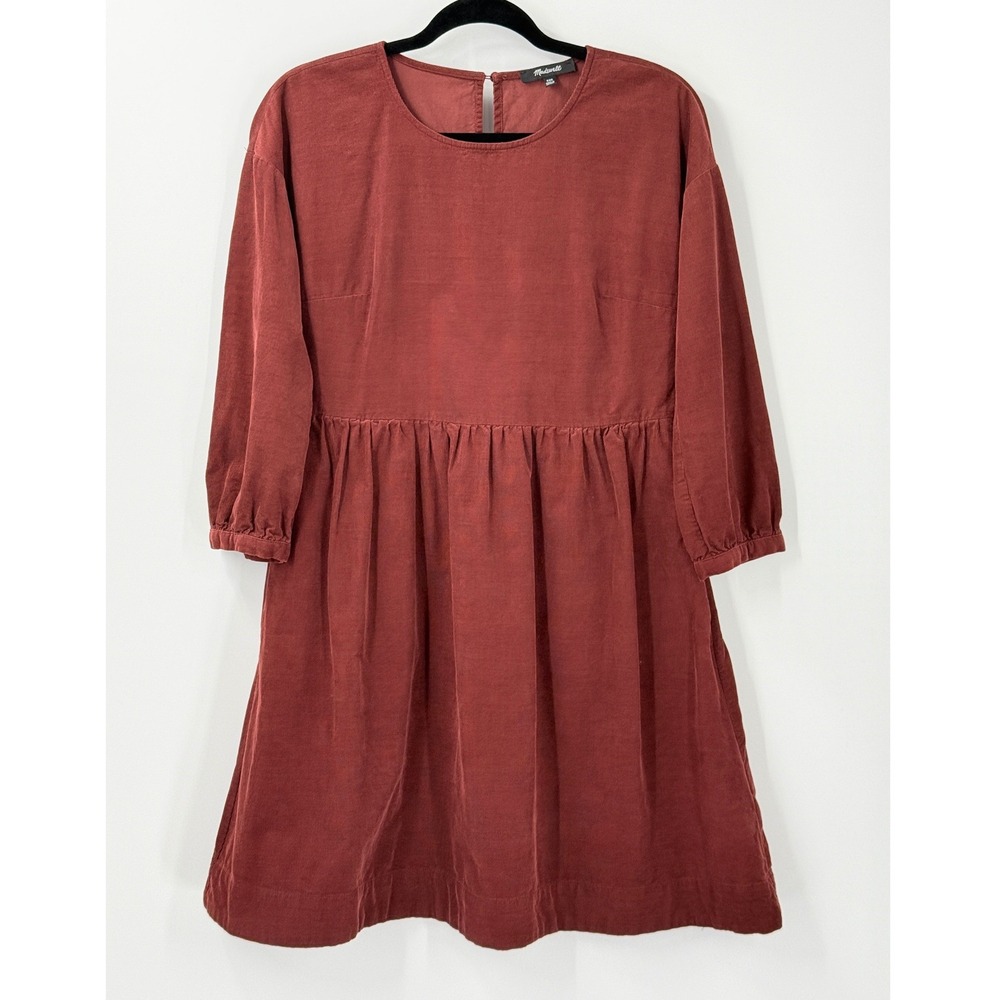 Madewell Corduroy Mini babydoll Dress Womens sz XXS Rust Burnt Orange Pockets